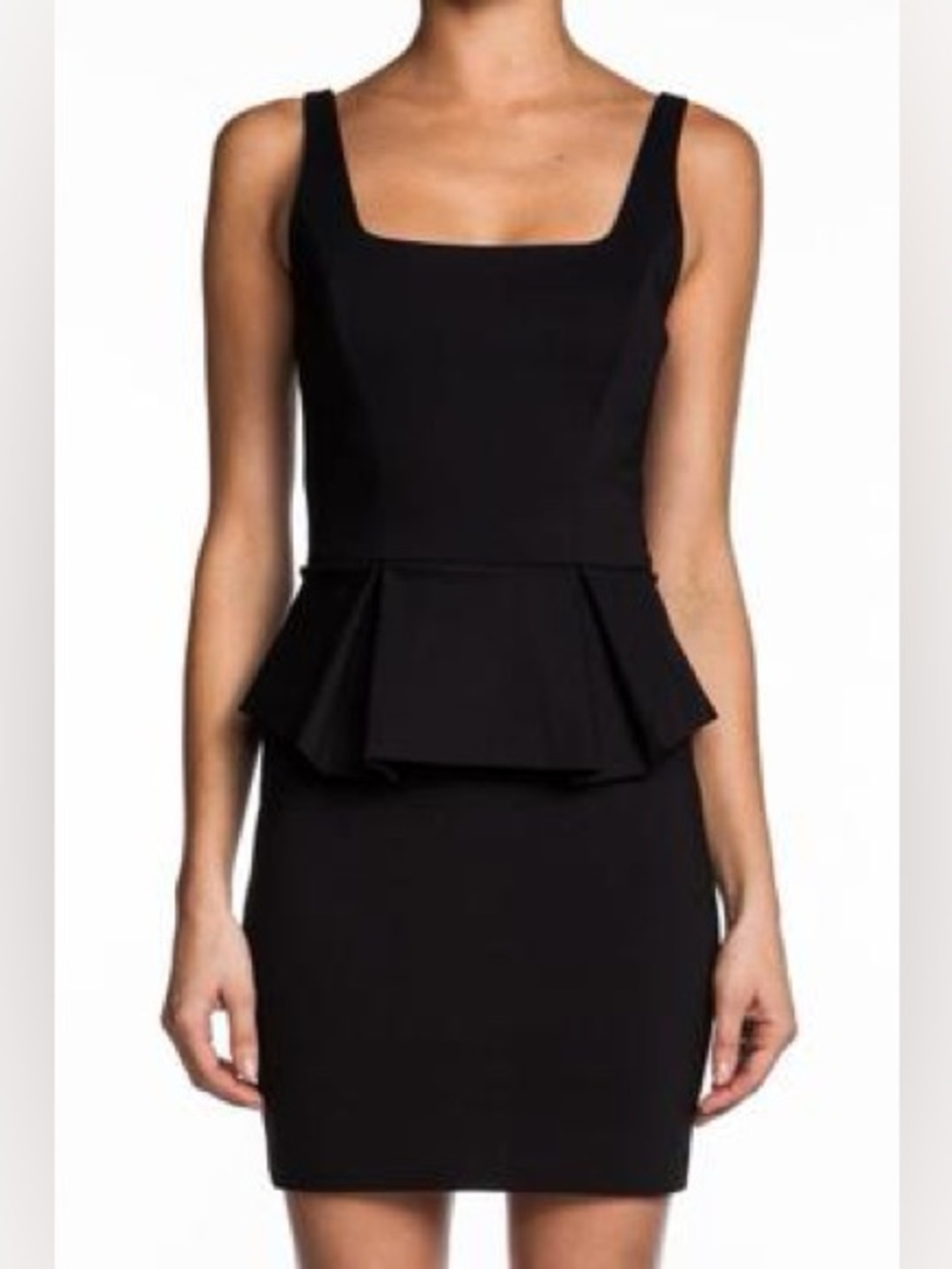 Robert Rodriguez Peplum Pencil Mini Dress Jersey Pleated Black Sz 10